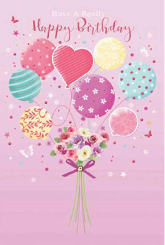 This birthday artwork captures the feeling of a light-hearted celebration in Brockley, with a floating bouquet that seems to rise like a wish carried on the wind. The scene is set against a soft, powdery pink background, calming and warm, like the first glow of evening over Brockley's Victorian terraces. From this gentle canvas ascends a cluster of pastel balloons in sunlit yellow, rose fuchsia, sea-washed green, and lavender. Each balloon is its own little world of pattern: playful polka dots that hop across the surface, spiral stripes that twist upwards, and delicate floral-inspired motifs that recall gardens along Wickham Road. Nestled below this cloud of colour, a petite hand-tied bouquet anchors the design. The flowers are dainty yet abundant-tiny roses and daisy-like blooms shaded from creamy white to soft blush, with some petals dusted in mauve as if touched by morning light in Hilly Fields Park. Their texture feels almost velvet-soft, suggesting the careful layering and petal placement of a skilled florist. A slim purple ribbon holds the stems neatly together, its satin loops catching the light like a subtle piece of jewellery. Scattered around the arrangement, whimsical butterflies and tiny stars drift and twirl, enhancing the sense that time has paused for a perfect birthday moment. The overall impression is gentle jubilation-nothing loud or overwhelming, just a tender, uplifting design that would make any recipient feel quietly cherished, ideal for sending thoughtful birthday wishes to someone special in Brockley and the nearby SE4 community.